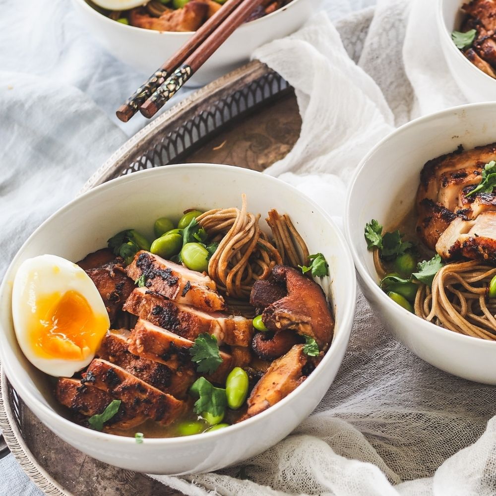 Asian Sesame Pork Medallions with Soba Noodle Broth