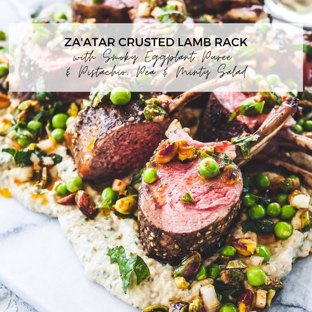 Zaatar crusted lamb rack with smoky eggplant puree _blog 1000x1000