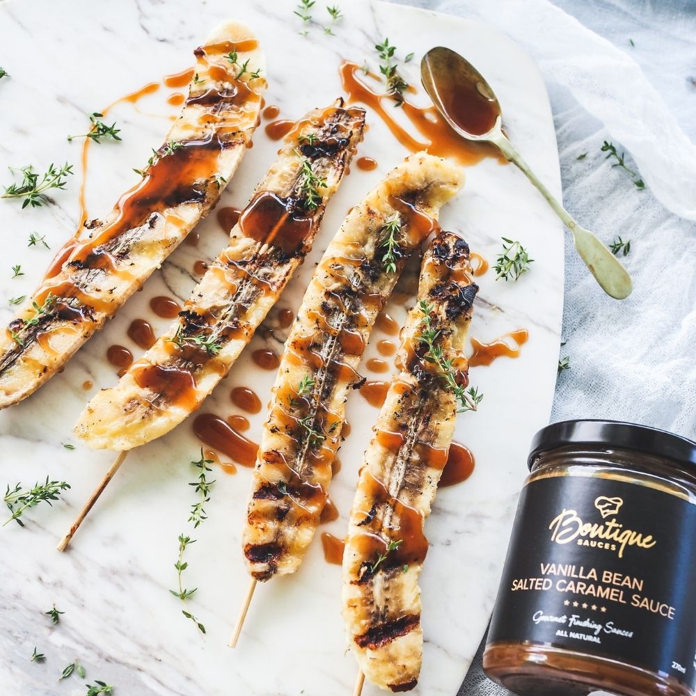 BBQ Grilled Banana with Vanilla Salted Caramel Sauce