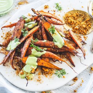Middle Eastern Roasted Carrots with Herby Carrot Top Yoghurt