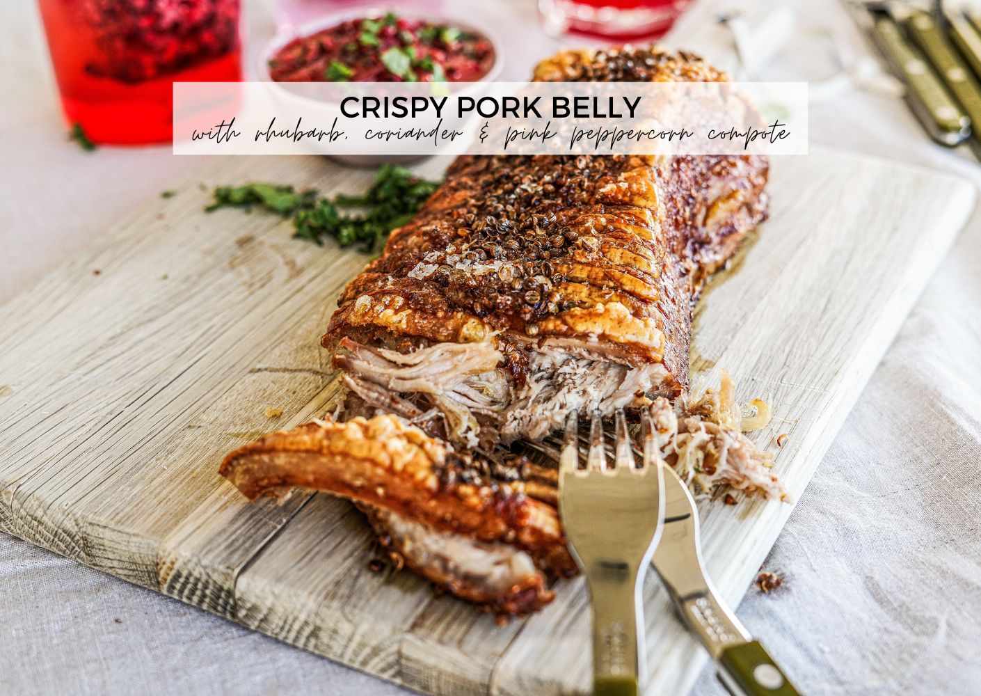 Crispy Pork Belly with Rhubarb Compote