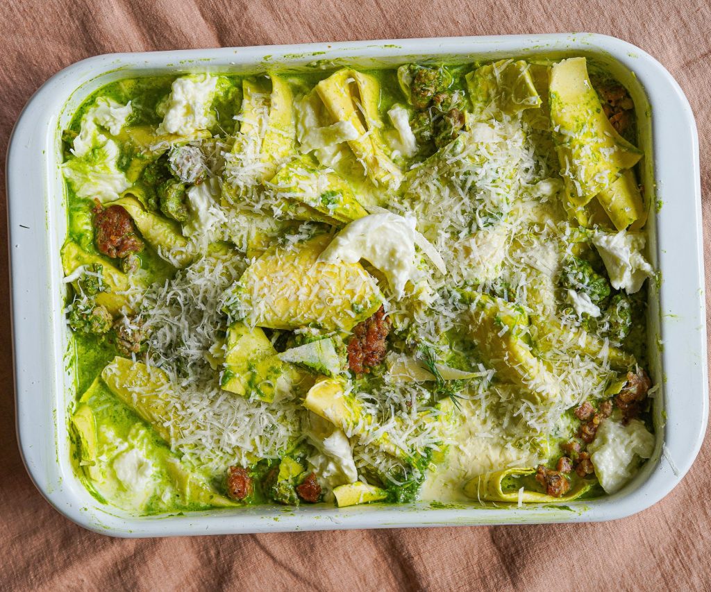 PORK AND FENNEL SAUSAGE GREEN LASAGNE (BEFORE BEING COOKED)
