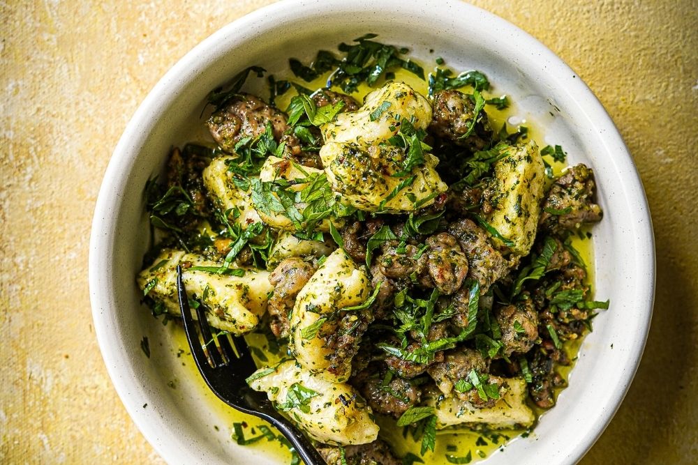 PORK AND FENNEL SAUSAGE WITH RICOTTA GNOCCHI AND PESTO 1