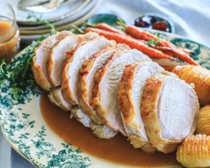 Rolled Turkey Breast with Duck Fat Hasselback Potatoes